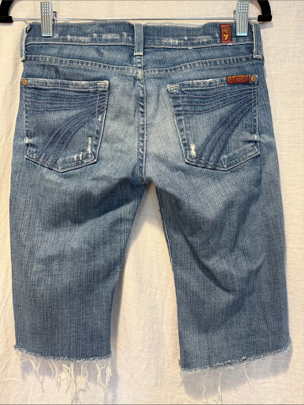 7 For All Mankind Dojo The Lexie Petite Distressed Denim Long Shorts size 25P